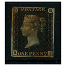 GB 1840 1d Black, plate 5, near 4 margins, red MX used. SG2