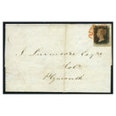 GB 1840 1d Black (DK), superb 4 margin example tied with red MX on cover to Plymouth. SG2