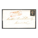 GB 1840 1d Black, close margins, used on folded entire from Peterborough to Norwhich. SG2
