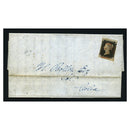 GB 1840 1d Black, pl 2, 2.5 margins, used with light red MX on folded entire Newchurch to Colne. SG2