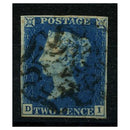 GB 1840 2d Blue, 4 good margins, fine used with black MX cancel. SG5