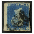 GB 1840 2d Blue, 3 margin example used with black MX cancel. SG5