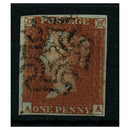 GB 1841 1d Red-brown, 4 marg, 'AA,' displaying re-entry in inscriptions, used with Limerick MX. SG8