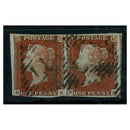 GB 1841 1d Deep red-brown, horiz pair, 3 margins, good to fine used. SG10_GB0010U2