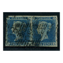 GB 1841-51 2d Deep full-blue, pl. 4, horiz pair, 4 marg, THIN PAPER, used with Irish cancels. SG15va