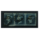 GB 1841-51 2d Deep full-blue, horiz strip of 3, 3 margins, good to fine used. SG15
