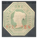 GB 1847-54 1/- Pale-green, SPECIMEN, mtd mint. Cut to shape, faulty. SG54