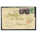 GB 1869 6d Mauve (pl 8) x2 & 1/- green (pl 4), used on cover from London to Messine (IT). SG109, 117