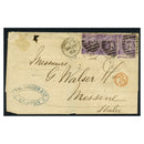 GB 1869 6d Mauve, pl 8, horiz strip of 3, on cover from London to Messina nia Naples. SG109