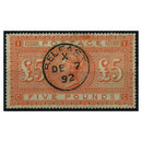 GB 1867-83 £5 Orange / white ppr, fine used with Belfast cds. SG137_GB0137U