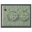 GB 1913 1/2d Booklet pane of 6, hole punched & cds used, NB6, type I, rare. SG351