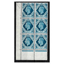 GB 1939-47 10d Turquoise-blue, cylinder 7 dot, block of 6, u/m. SG474