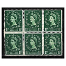 GB 1952 1-1/2d Green, 'web repair' block of 6, u/m. Accompanied by Robson Lowe letter. SG517var