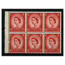 GB 1960 2-1/2d Carmine, type II, 2 bands, perf Ie, bklt pane of 6, 2 lightly mtd mint. SG614, SB86