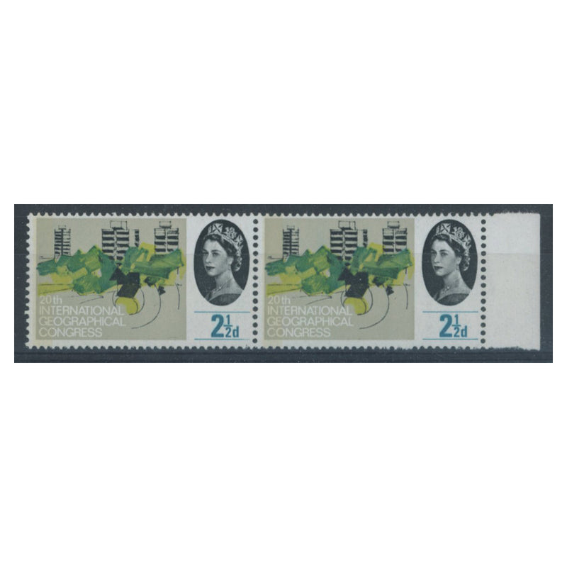GB 1964 2-1/2d Geographical Congress (phos), 'line repaired' variety in u/m marginal pair. SG651pvar_GB0651PM2V
