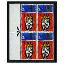 GB 1966 3d Christmas, 'missing T' variety in marginal block of 4, shifted phosphor, u/m. SG713pb+pc_GB0713PCM4
