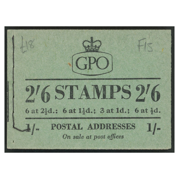 GB 1952 2/6d Wilding Booklet, Very Fresh Example. SGBF15
