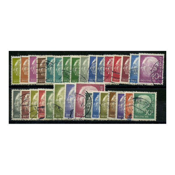 Germany 1954-60 Heuss definitive set + colour changes +  fluorescent, cds used. SG1103-22i+etc