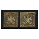 Wurttemberg 1859-62 1kr Both brown & deep-brown, both just 4 margin, fine used, both faulty. SG21-22_GEWB0021U2X