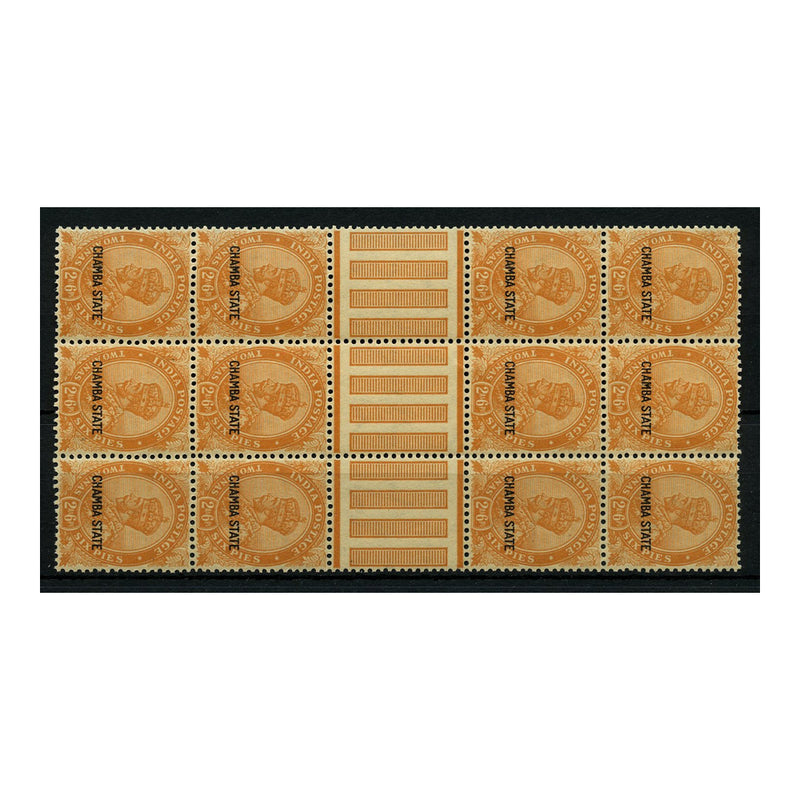 1932 2a6p Orange, block of 12, divided horizontally with gutter row, fine u/m. SG69_INDICC0069M12