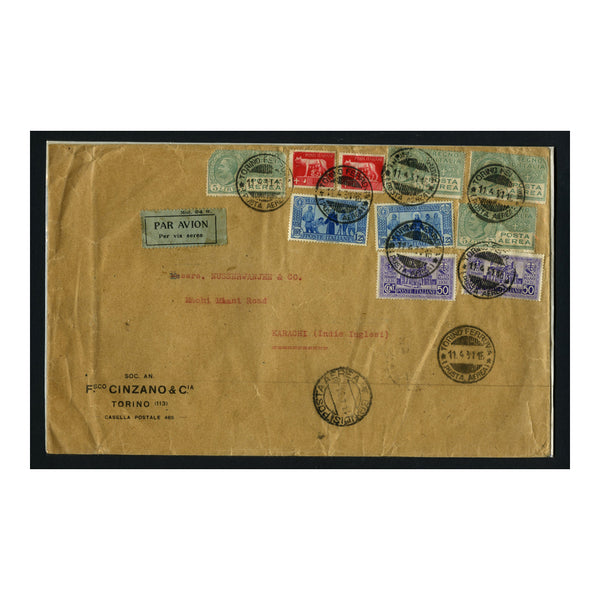 Italy 1931 4x5L Air, etc, used on air cover Torino-Karachi. SG203 x4(1 damaged), 255x2, 307x2, 309x2