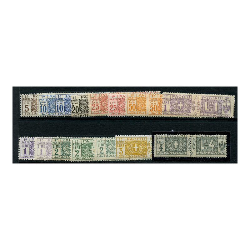 Italy 1914-22 Parcel post short set to 4L, to include numerous additional shades, mtd mint. SG96-104