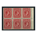 1938-52 1d Scarlet booklet pane of 6 perfs trimmed at bottom, 5 u/m 1 m/m SG122