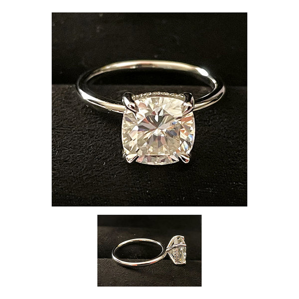 Cushion Cut Flawless Moissanite Solitaire Ring