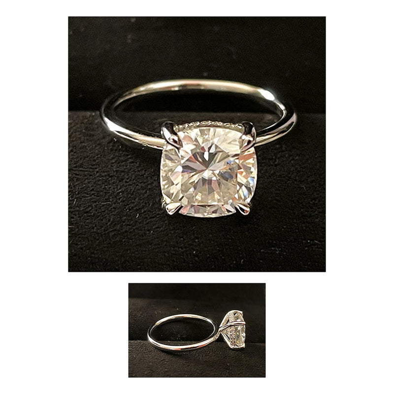 Cushion Cut Flawless Moissanite Solitaire Ring