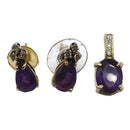 14ct Gold Amethyst & Diamond Earrings & Pendant Set