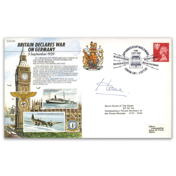 1989 Britain Declares War 50th Anniversary Signed Baron Home