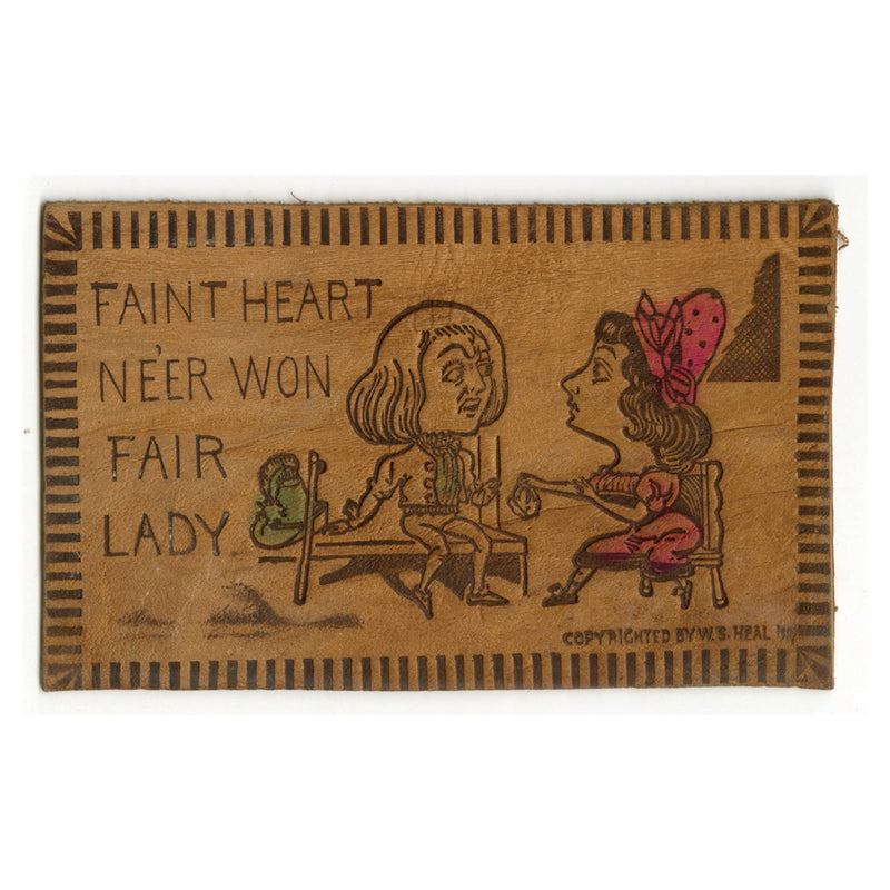 Vintage 1900s Leather Postcard -  Faint Heart