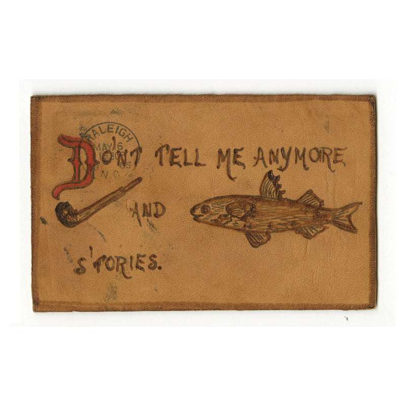 Vintage 1900s Leather Postcard -  Fish Pipe Stories