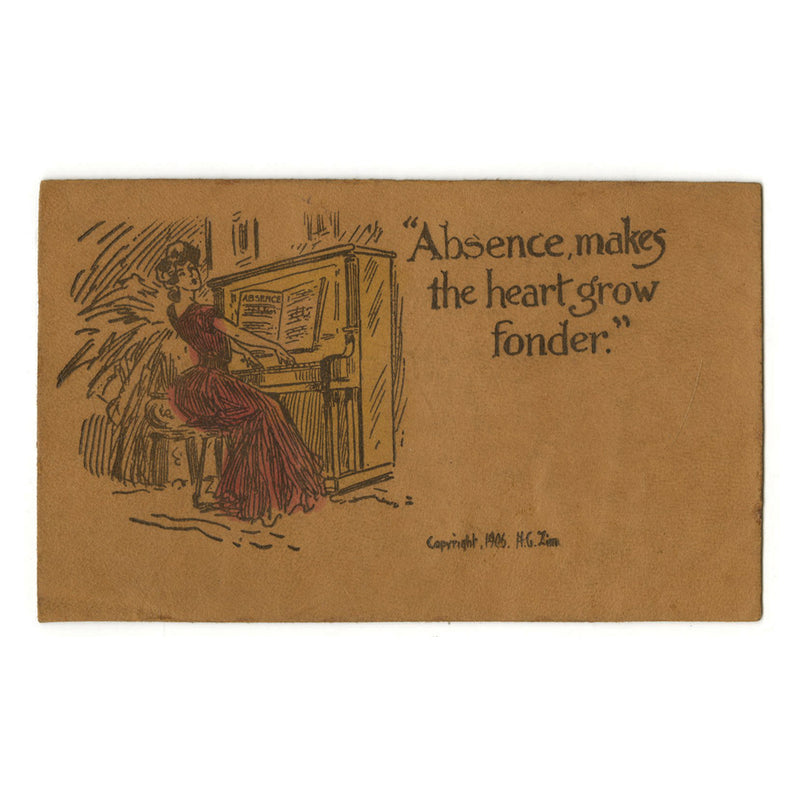 Vintage 1900s Leather Postcard -  Absence Makes the Heart Grow Fonder