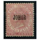 Johore 1886-91 2c Bright rose, type 13 ovpt, good to fine mtd mint. SG13