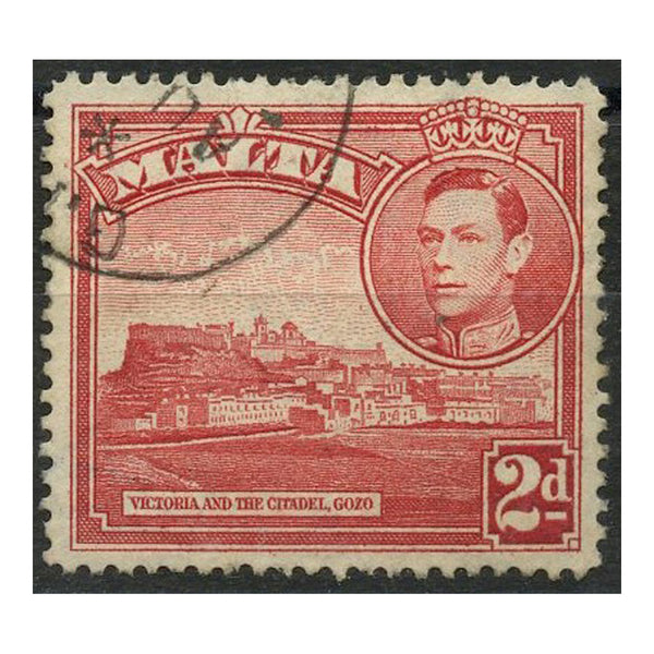 Malta 1943 2d Scarlet, 'flag on citadel' variety, fine cds used. SG221bb_MALT0221BBU