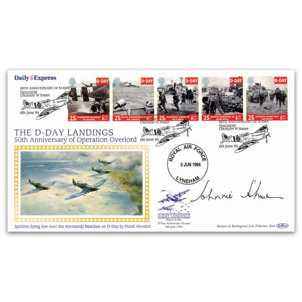 1994 D-Day Daily Express FDC - Tangmere, W, Sussex - Signed by Johnnie Johnson