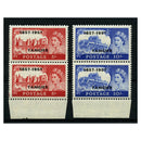 Tangier 1957 5/-, 10/- PO Cent, vert pairs, with 'short 7' variety (9/3) at top, u/m. SG341var-42var