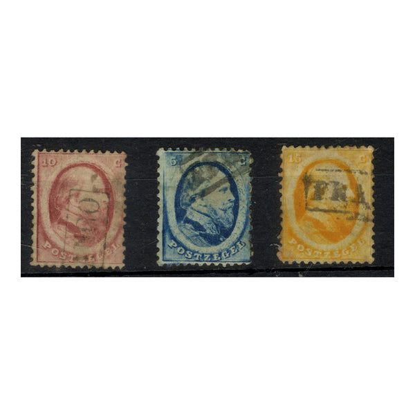 Netherlands 1864 Definitive trio, good to fine used with boxed FRANCO cancels. SG8-10