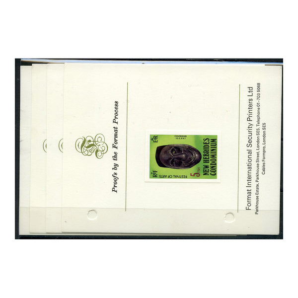 New Hebrides 1979 Arts festival set, imperf proofs on printer's cards. SG275-78_NEWH0275MPR