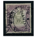 Nyasaland 1897-1900 £1 Black & dull purple, fine 'hut tax' cds used. SG51