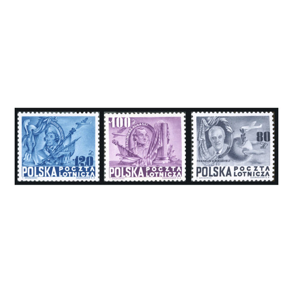 Poland 1948 'Freedom and Democracy' or 'Roosevelt' issue, singles, u/m. SG645a-c