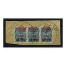 Wrangel Ref Post 1921 1000r on 10k on 7k Blue, horiz strip of 3, cds used (Belgrade) on frgmnt. SG13