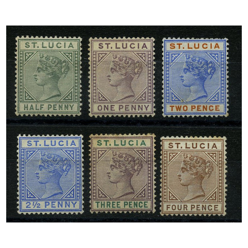 St Lucia 1891-98 Die II short set to 4d, mtd mint. SG43-48