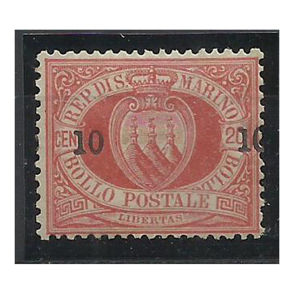 San Marino 1892 Surcharge 10c on 20c Vermilion, good to fine mtd mint. SG17