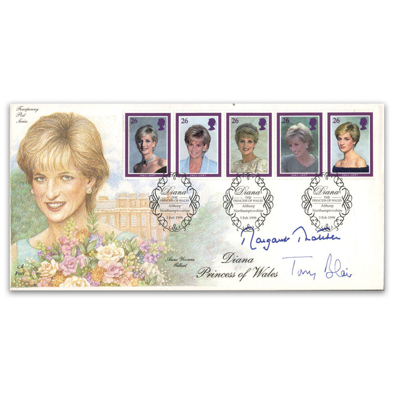 1998 Princess Diana - Signed by Margaret Thatcher & Tony Blair