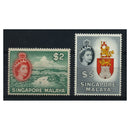 Singapore 1955 $2, $5 Definitives, fresh mtd mint. SG51-52