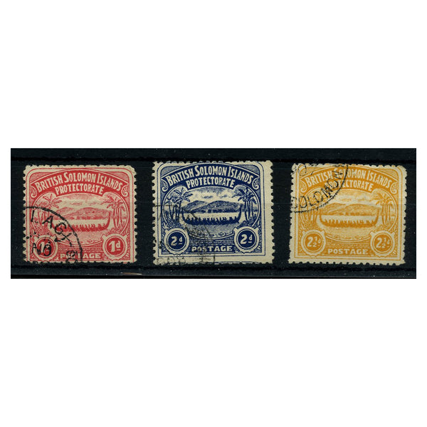 Solomon Is 1907 1d-2-1/2d Canoe defins, fine cds used. SG2-4