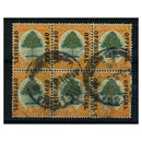 SA 1929-31 6d Green & orange, block of 6, cds used. SGO9