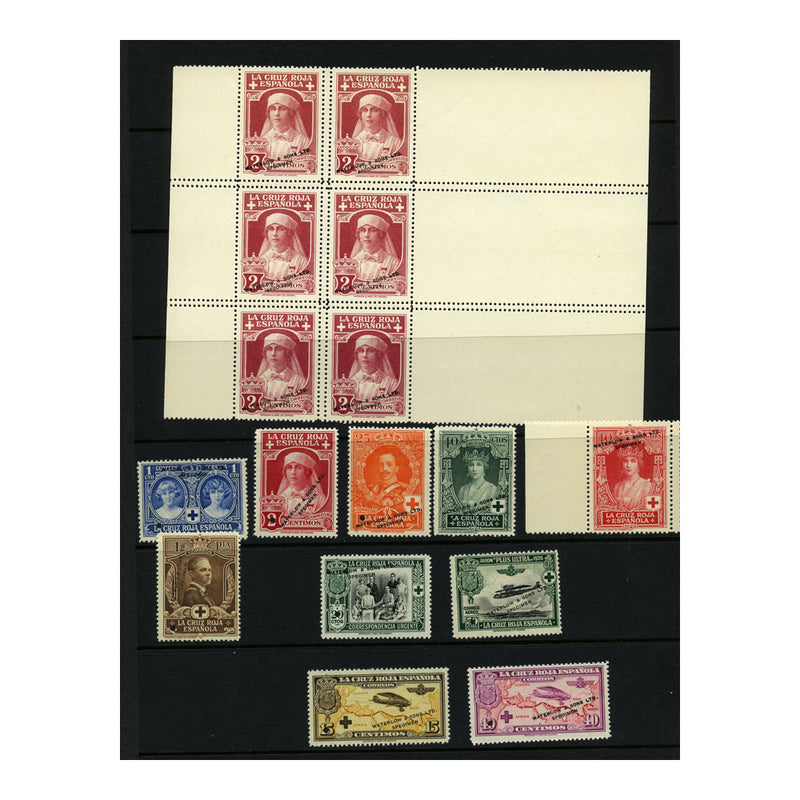 Spain 1926 A selection of 16 Red Cross Waterlow colour trial specimens, all ovptd and holed, u/m.